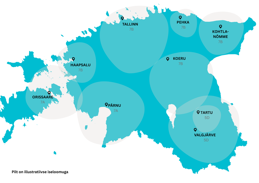 Network R1 coverage area Map of Estonia showing network R1 coverage area as of 31 October 2025