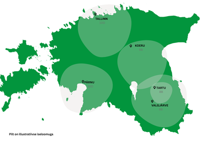 R3 network coverage Map of Estonia showing R3 network coverage area
